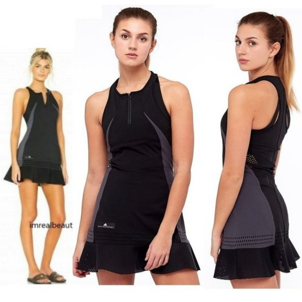Nwt Adidas Stella Mccartney Black Tennis Dress W/ Bra W/ Zipper Skirt S Small
